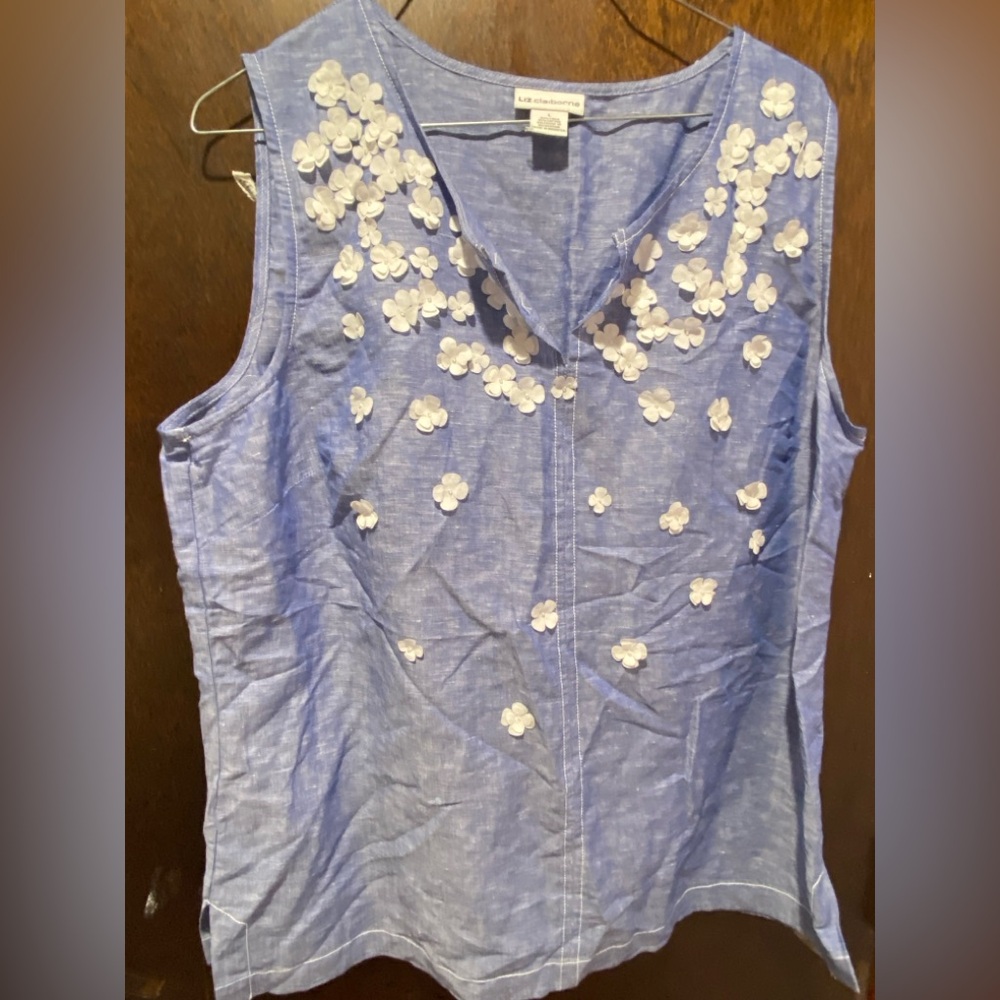 Liz Claiborne Blue Floral Sleeveless Blouse